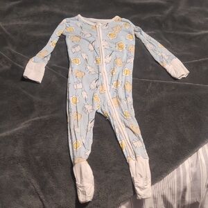 Little Sleepies Light Blue Footed Pajama with Yellow Animal Motif